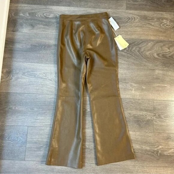 Wilfred Aritzia Adele Pant Flared Wide Leg Vegan Faux Leather Trouser High Rise - Picture 12 of 15